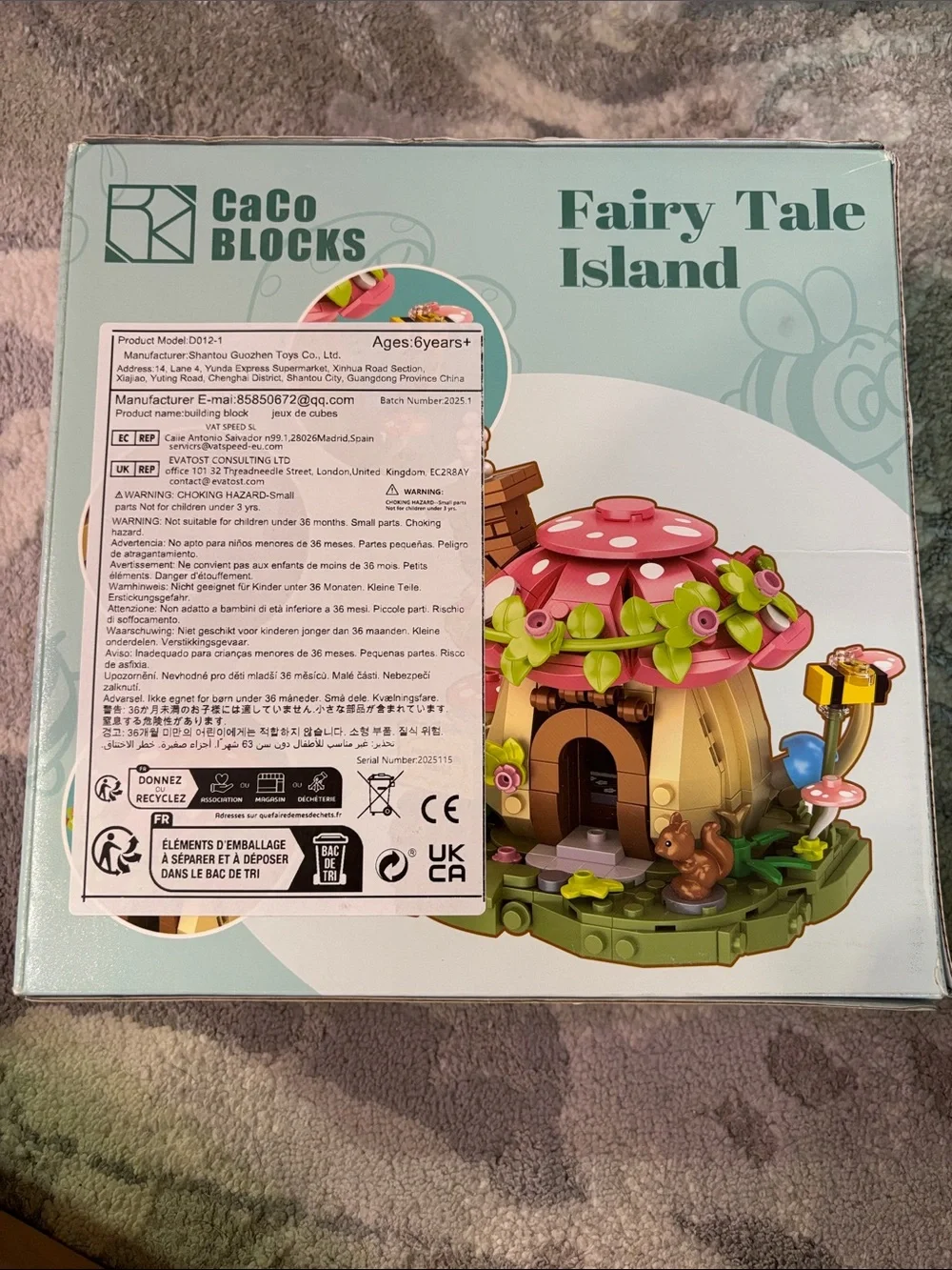 CaCo Blocks Fairy Tale Island Kids Building Set - Pink Mushroom House Brand New